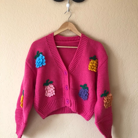 Hot Pink Lolita Cardigan Sweater Handmade One Size - Picture 2 of 8
